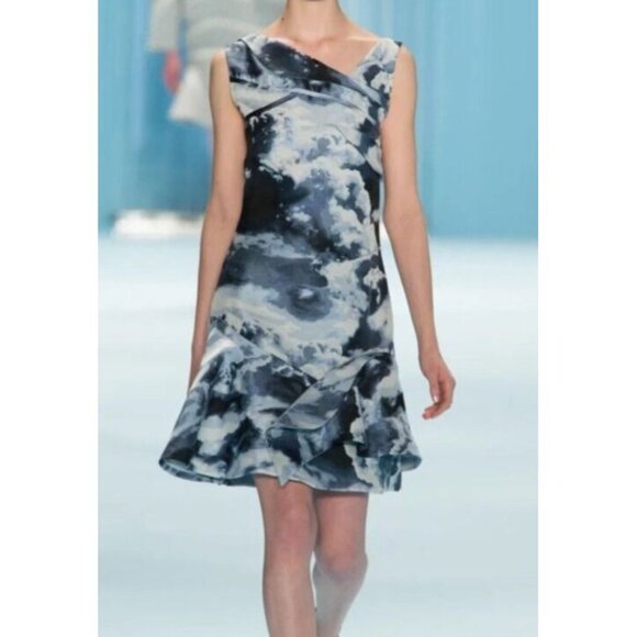 Carolina Herrera Dresses & Skirts - Carolina Herrera Cloud Dress Women 8 Jacquard Layered Ruffle Dress Blue Abstract